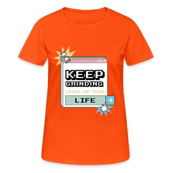 Motivieren und Ziele des Designs weiter verfolgen - Frauen T-Shirt atmungsaktiv - Neonorange - Vorne - AI Model Female 172 dark (172cm)