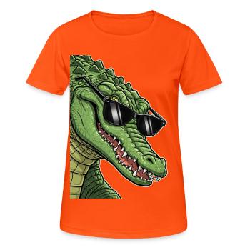 Casual crocodile with sunglasses - Women's Breathable T-Shirt - neon orange - Front - AI Model Female 172 dark (172cm)