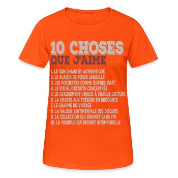 10 Things I Love Retro Music Vinyls - Women's Breathable T-Shirt - neon orange - Front - AI Model Female 172 dark (172cm)