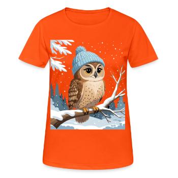 Owl with winter hat in the snowy forest - Women's Breathable T-Shirt - neon orange - Front - AI Model Female 172 dark (172cm)