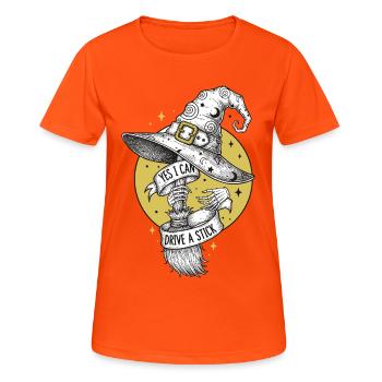 Zauberhafter Hexenbesen mit Schriftzug - Frauen T-Shirt atmungsaktiv - Neonorange - Vorne - AI Model Female 172 dark (172cm)