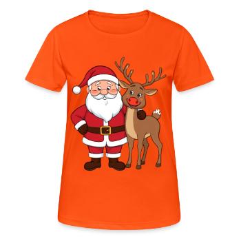Festlicher Weihnachtsmann mit Rentier - Frauen T-Shirt atmungsaktiv - Neonorange - Vorne - AI Model Female 172 dark (172cm)