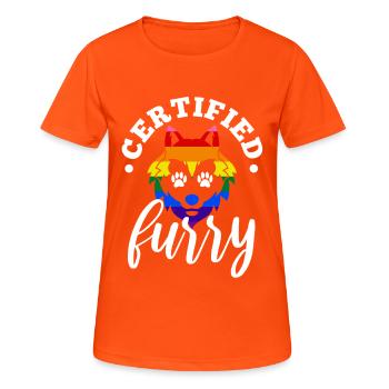Fourrure certifiée - T-shirt respirant Femme - orange néon - Devant - AI Model Female 172 dark (172cm)