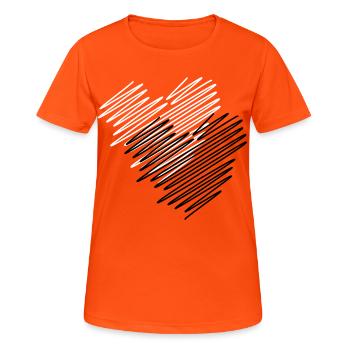 Zwei Herzen Scribble - Frauen T-Shirt atmungsaktiv - Neonorange - Vorne - AI Model Female 172 dark (172cm)
