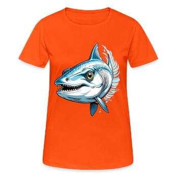 Blauer Raubfisch Aggressor - Frauen T-Shirt atmungsaktiv - Neonorange - Vorne - AI Model Female 172 dark (172cm)
