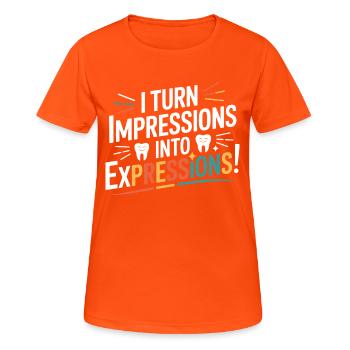 Art de la sculpture à la cire de laboratoire dentaire - T-shirt respirant Femme - orange néon - Devant - AI Model Female 172 dark (172cm)