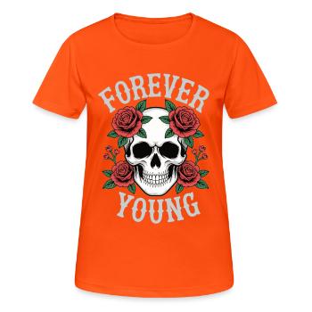 Forever Young Skull Rosen - Frauen T-Shirt atmungsaktiv - Neonorange - Vorne - AI Model Female 172 dark (172cm)