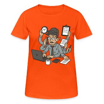 Le travailleur multi casquettes - T-shirt respirant Femme - orange néon - Devant - AI Model Female 172 dark (172cm)