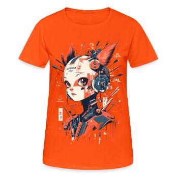 Anime Manga Girl - Cyborg Kitsune-XR7 - Women's Breathable T-Shirt - neon orange - Front - AI Model Female 172 dark (172cm)