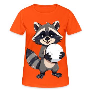 Waschbär mit grossem Schneeball - Frauen T-Shirt atmungsaktiv - Neonorange - Vorne - AI Model Female 172 dark (172cm)