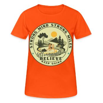 Motif de coureur de trail ultra-marathon - T-shirt respirant Femme - orange néon - Devant - AI Model Female 172 dark (172cm)