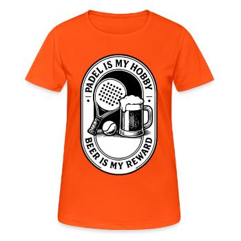 Padel ist mein Hobby Bier ist meine Belohnung lustiger Spruch - Frauen T-Shirt atmungsaktiv - Neonorange - Vorne - AI Model Female 172 dark (172cm)