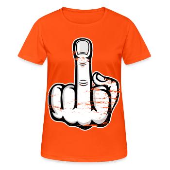 Middle finger stinky finger design white used - Women's Breathable T-Shirt - neon orange - Front - AI Model Female 172 dark (172cm)