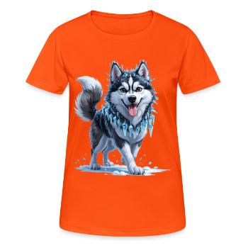 Husky de glace avec collier en cristal de glace - T-shirt respirant Femme - orange néon - Devant - AI Model Female 172 dark (172cm)