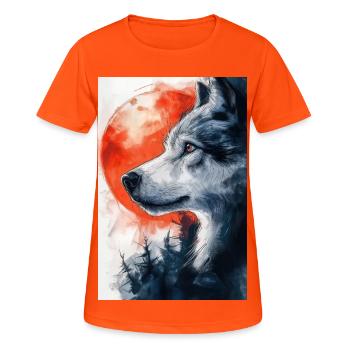 Illustration eines Wolfes - Frauen T-Shirt atmungsaktiv - Neonorange - Vorne - AI Model Female 172 dark (172cm)