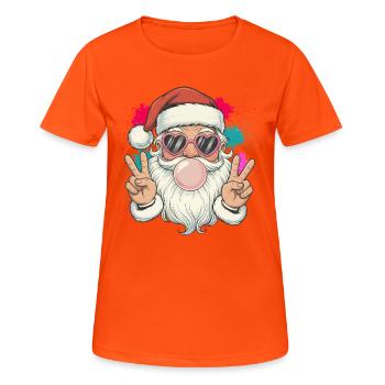 Der Weihnachtsmann bläst Kaugummi - Frauen T-Shirt atmungsaktiv - Neonorange - Vorne - AI Model Female 172 dark (172cm)