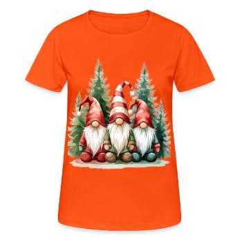 Drei Gartenzwerge im Winterwald - Frauen T-Shirt atmungsaktiv - Neonorange - Vorne - AI Model Female 172 dark (172cm)