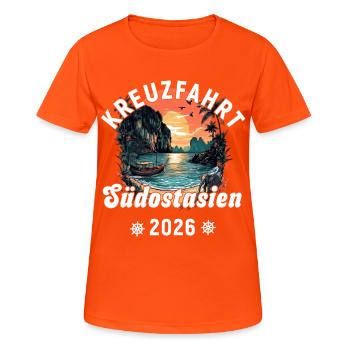 Cruise Southeast Asia 2026 - Women's Breathable T-Shirt - neon orange - Front - AI Model Female 172 dark (172cm)