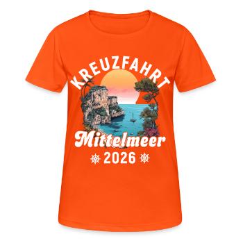 Croisière Méditerranée 2026 - T-shirt respirant Femme - orange néon - Devant - AI Model Female 172 dark (172cm)