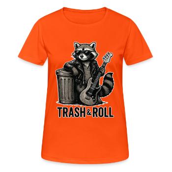 Trash & Roll Waschbär mit Gitarre - Frauen T-Shirt atmungsaktiv - Neonorange - Vorne - AI Model Female 172 dark (172cm)