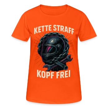 Chaîne Tête Tendue Gratuit Biker Chemise Moto - T-shirt respirant Femme - orange néon - Devant - AI Model Female 172 dark (172cm)
