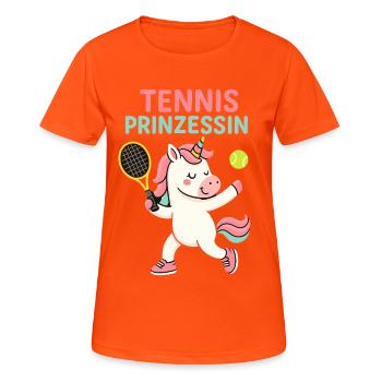 Tennis Prinzessin Einhorn Shirt für Mädchen - Frauen T-Shirt atmungsaktiv - Neonorange - Vorne - AI Model Female 172 dark (172cm)
