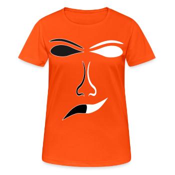 Abstrakte Gesichtslinien Kontrast Maske - Frauen T-Shirt atmungsaktiv - Neonorange - Vorne - AI Model Female 172 dark (172cm)
