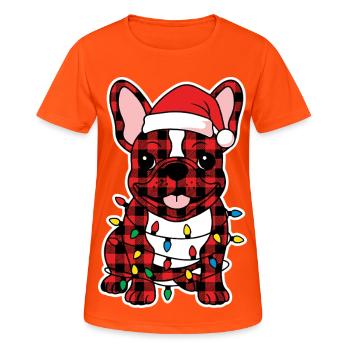 Dog French Bulldog Christmas Plaid - Women's Breathable T-Shirt - neon orange - Front - AI Model Female 172 dark (172cm)