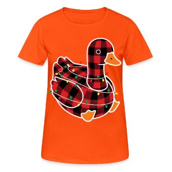 Humor Gans Weihnachtsplaid Rot Plaid - Frauen T-Shirt atmungsaktiv - Neonorange - Vorne - AI Model Female 172 dark (172cm)
