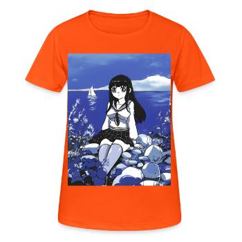 Marin Écolière au bord de la mer en Bleu - T-shirt respirant Femme - orange néon - Devant - AI Model Female 172 dark (172cm)