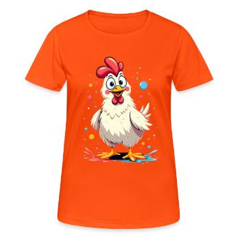 Colorful chicken motif - Women's Breathable T-Shirt - neon orange - Front - AI Model Female 172 dark (172cm)