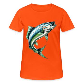 Perchoir sauteur en vert-bleu - T-shirt respirant Femme - orange néon - Devant - AI Model Female 172 dark (172cm)
