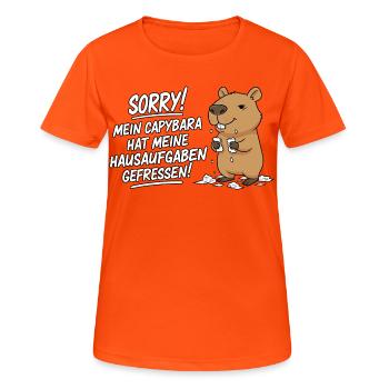 Sorry! Capybara ate my homework - Women's Breathable T-Shirt - neon orange - Front - AI Model Female 172 dark (172cm)