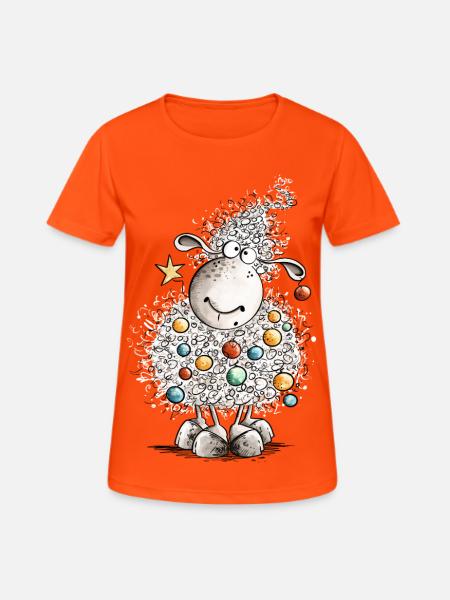 Fleece Navidad Schaf Weihnachten - Frauen T-Shirt atmungsaktiv - Neonorange