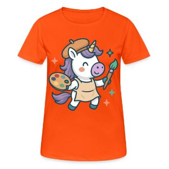 Creative Unicorn Painter, Art and Colors - Women's Breathable T-Shirt - neon orange - Front - AI Model Female 172 dark (172cm)