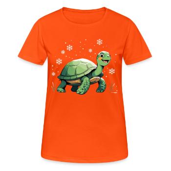 Grüne Schildkröte mit Schneeflocken - Frauen T-Shirt atmungsaktiv - Neonorange - Vorne - AI Model Female 172 dark (172cm)