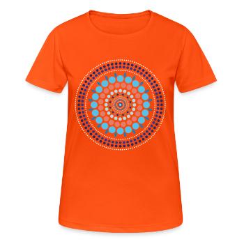 Blue Gradient Dot Mandala - Frauen T-Shirt atmungsaktiv - Neonorange - Vorne - AI Model Female 172 dark (172cm)