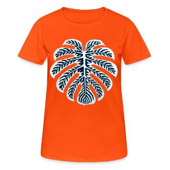 Monstera Blatt – Tropisches Deco Art Design - Frauen T-Shirt atmungsaktiv - Neonorange - Vorne - AI Model Female 172 dark (172cm)