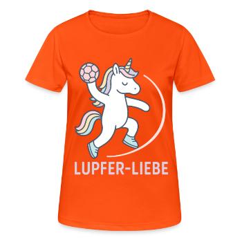 Unicorn Handball Lupferliebe, tender throw - Women's Breathable T-Shirt - neon orange - Front - AI Model Female 172 dark (172cm)