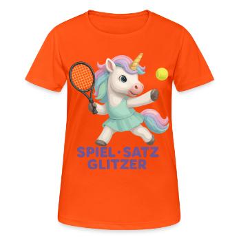 Spiel Satz Glitzer, Tennis Einhorn, Glam - Frauen T-Shirt atmungsaktiv - Neonorange - Vorne - AI Model Female 172 dark (172cm)