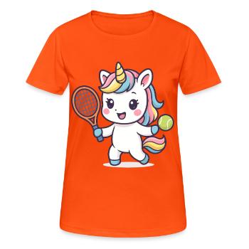 Kawaii Tennis Unicorn, Cute Kids Motif, Sports - Women's Breathable T-Shirt - neon orange - Front - AI Model Female 172 dark (172cm)