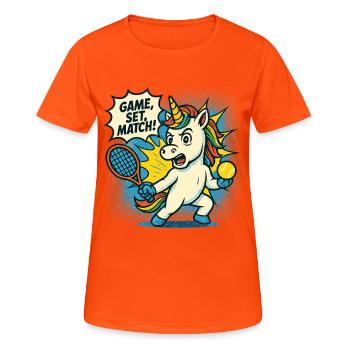 Tennis Unicorn Rétro, match de sets, Fun - T-shirt respirant Femme - orange néon - Devant - AI Model Female 172 dark (172cm)