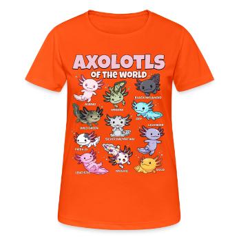 Axolotls of The World Kawaii Educational Graphic  - Women's Breathable T-Shirt - neon orange - Front - AI Model Female 172 dark (172cm)