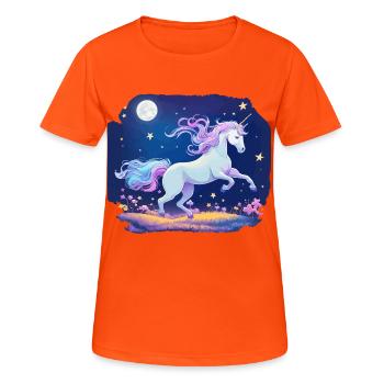 Mondnacht Einhorn im Sternenland - Frauen T-Shirt atmungsaktiv - Neonorange - Vorne - AI Model Female 172 dark (172cm)