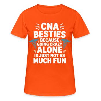 Phrase entre meilleures amies aide-soignantes favorisant l’amitié - T-shirt respirant Femme - orange néon - Devant - AI Model Female 172 dark (172cm)