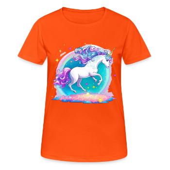 Einhorn Galaxie Neon - Frauen T-Shirt atmungsaktiv - Neonorange - Vorne - AI Model Female 172 dark (172cm)