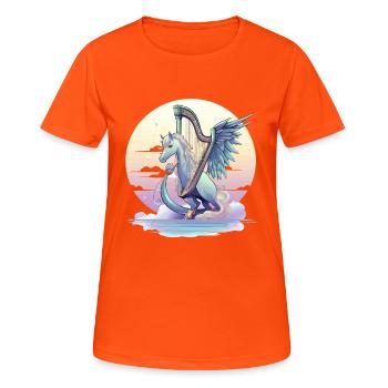 Pegasus with harp in the evening - Women's Breathable T-Shirt - neon orange - Front - AI Model Female 172 dark (172cm)