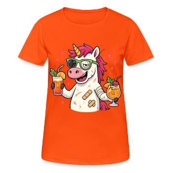 party einhorn, cocktail verkatert Shirt  - Frauen T-Shirt atmungsaktiv - Neonorange - Vorne - AI Model Female 172 dark (172cm)