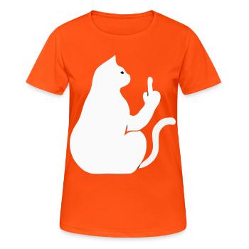 Katze Katzen Cat Kätzchen Mieze Mittelfinger - Frauen T-Shirt atmungsaktiv - Neonorange - Vorne - AI Model Female 172 dark (172cm)