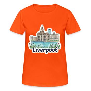 Liverpool Skyline Three Graces Liver Building Art - Women's Breathable T-Shirt - neon orange - Front - AI Model Female 172 dark (172cm)